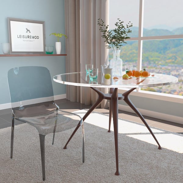 Leisuremod Stackable Plastic Dining Chair Modern Full Back Acrylic Transparent Side Chair in Black