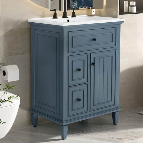 Ziyudura 24 in. Single Sink Freestanding Blue Bath Vanity with