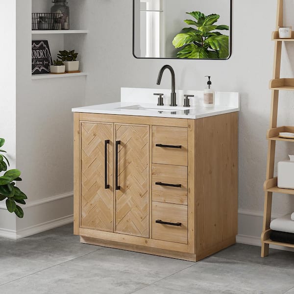 Bellington 36 in. W x 22 in. D x 34 in. H Single Sink Bath Vanity in White with White Engineered Stone Top