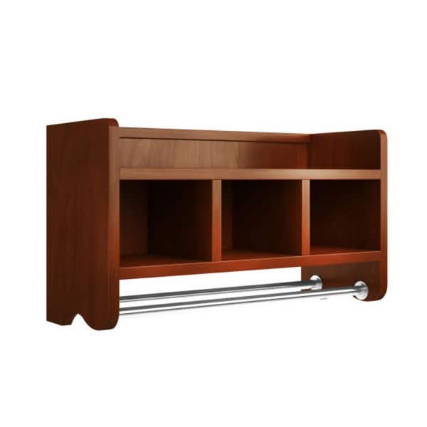 25 in. W Bath Storage Shelf with Towel Rod in Chestnut