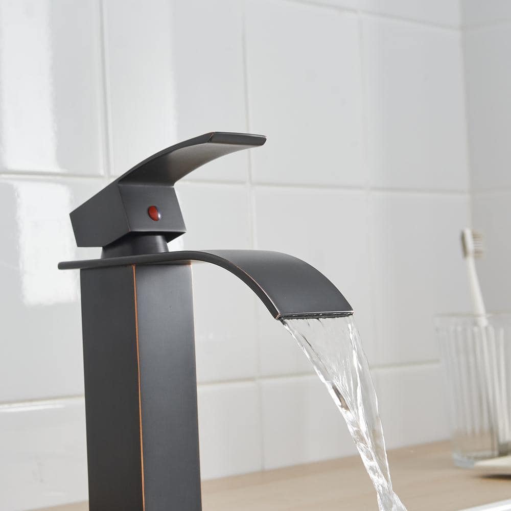 Oil Rubbed Bronze Single Handle Waterfall Bathroom Faucet with Drain