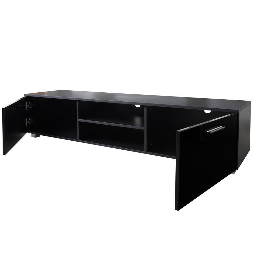 Qualler 63 In. Black Tv Stand Fits Tv's Up To 70 In. With Open Shelves 