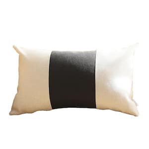 Boho-Chic Handcrafted Jacquard Ivory And Black 12 in. x 20 in. Lumbar Solid Throw Pillow Cover