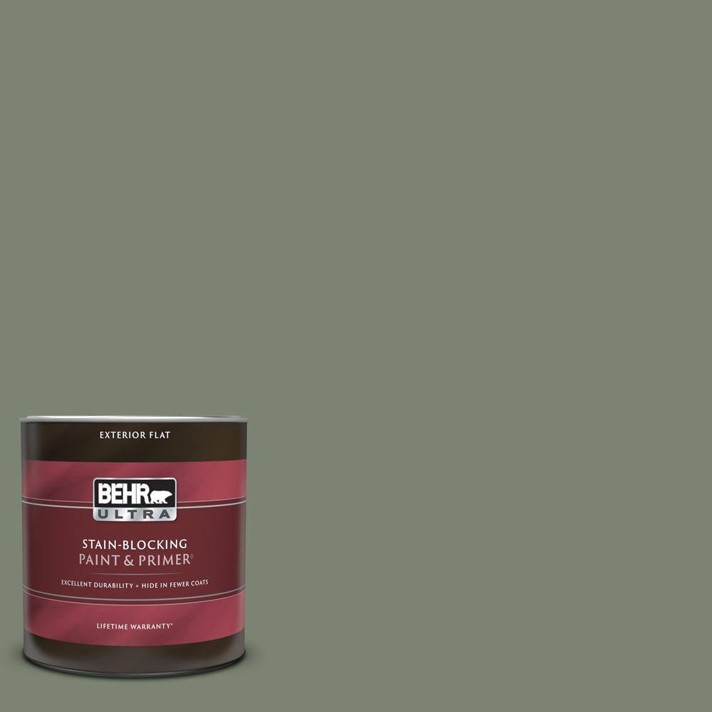 BEHR ULTRA 1 qt. ICC77 Sage Green Flat Exterior Paint & Primer 485304