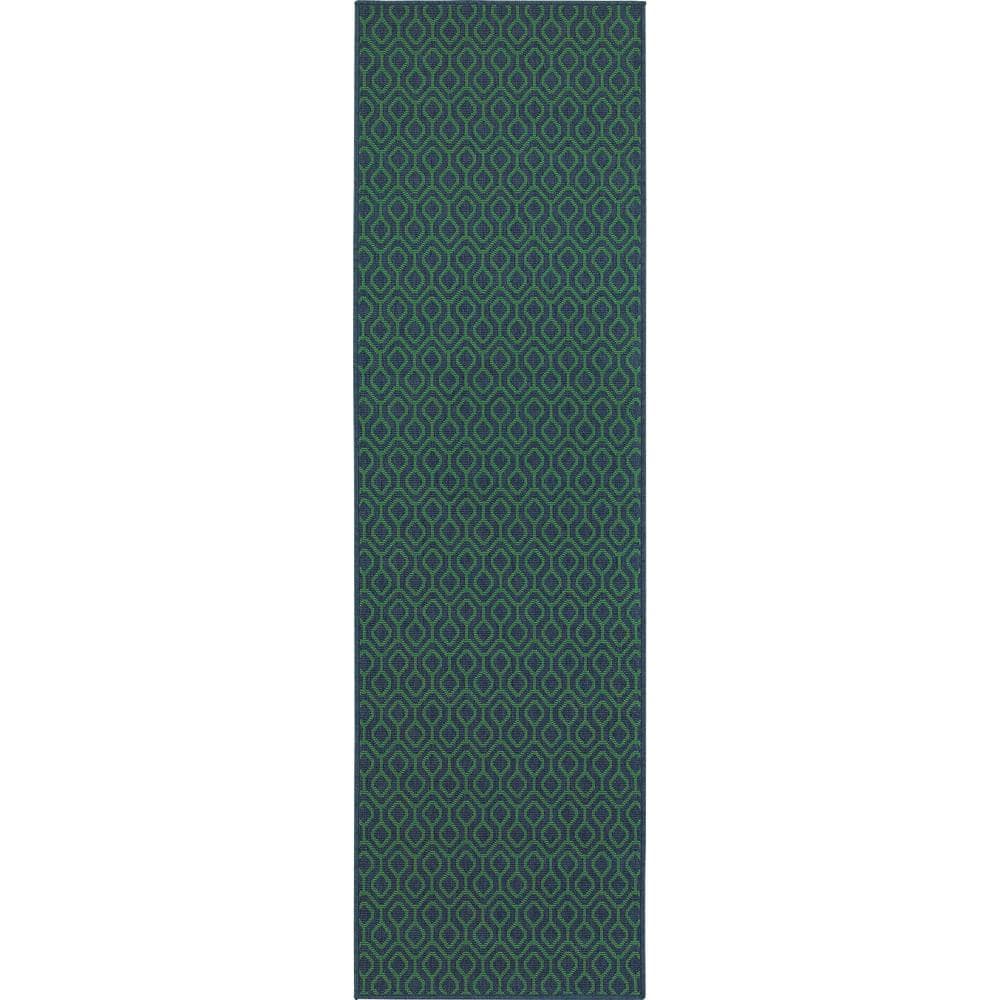 Home Decorators Collection Waves Navy Green 2 ft. x 8 ft. Indoor ...