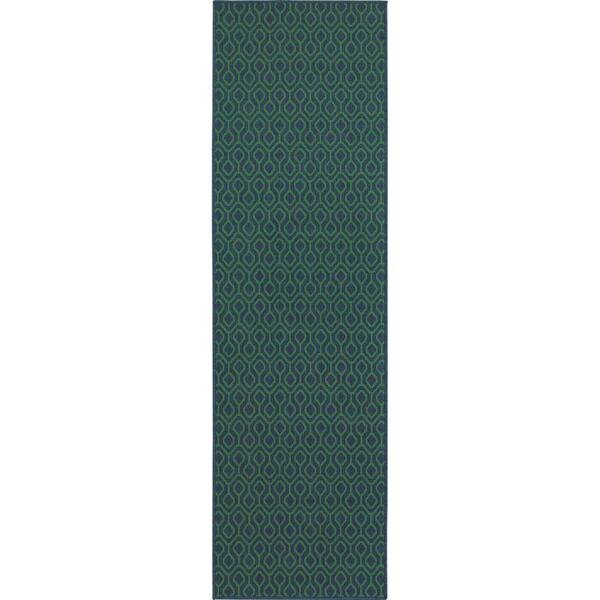 Home Decorators Collection Waves Navy Green 2 ft. x 8 ft. Indoor ...