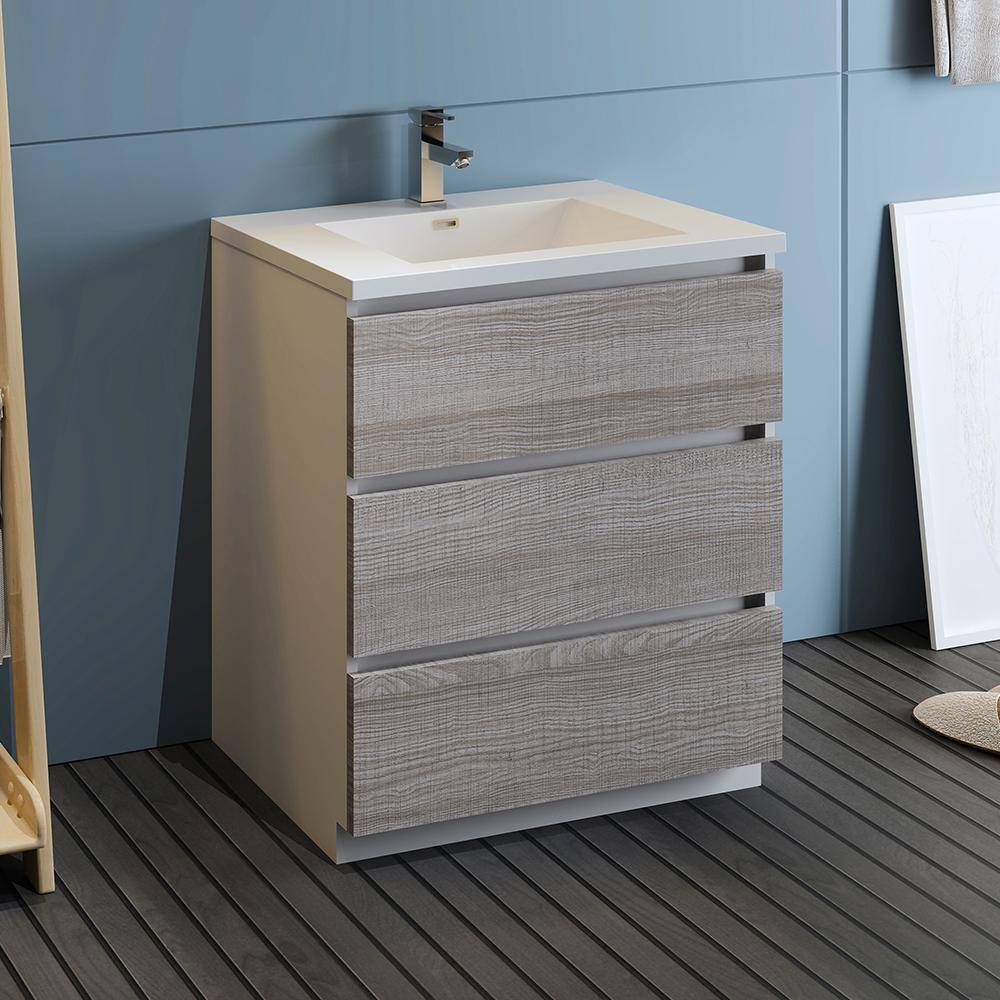 Ash Gray Solid Wood Freestanding Vanity with Acrylic Sink