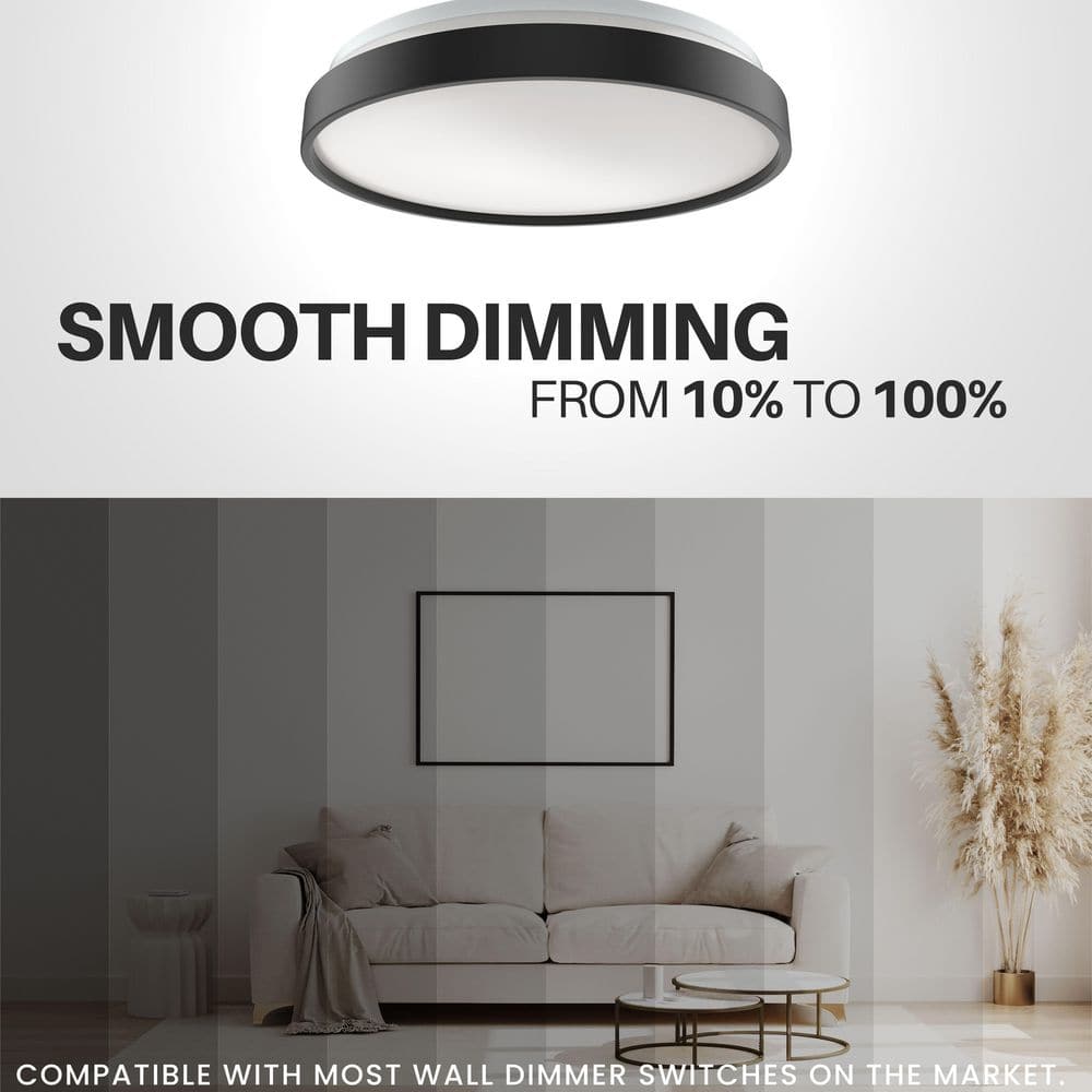15 in. Modern Ring Slim Selectable LED Flush Mount Ceiling Light Fixture Matte Black For Kitchen Bedroom Living Room