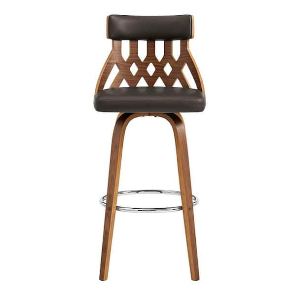 HomeRoots 26 in. Cream Faux Leather Curved Back Walnut Wood Swivel Bar Stool