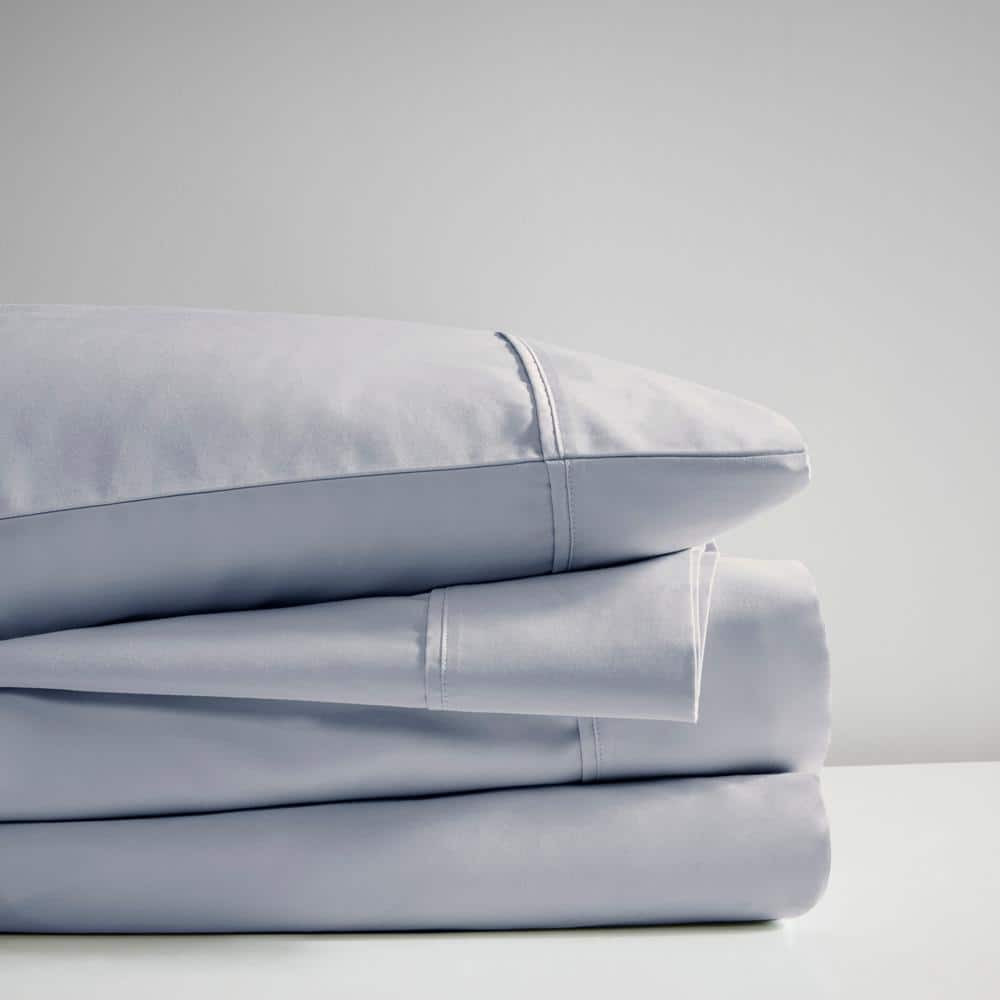 Full Blue Cotton Polyester Cooling Sheet Set with Pillow Covers