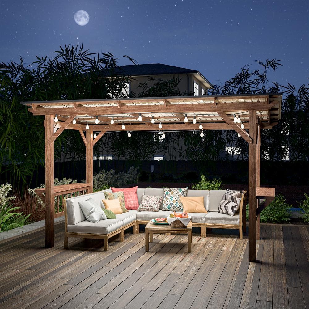 13 ft. x 6.5 ft. Wooden BBQ Gazebo with Metal Roof, Spacious Shaded Area, B