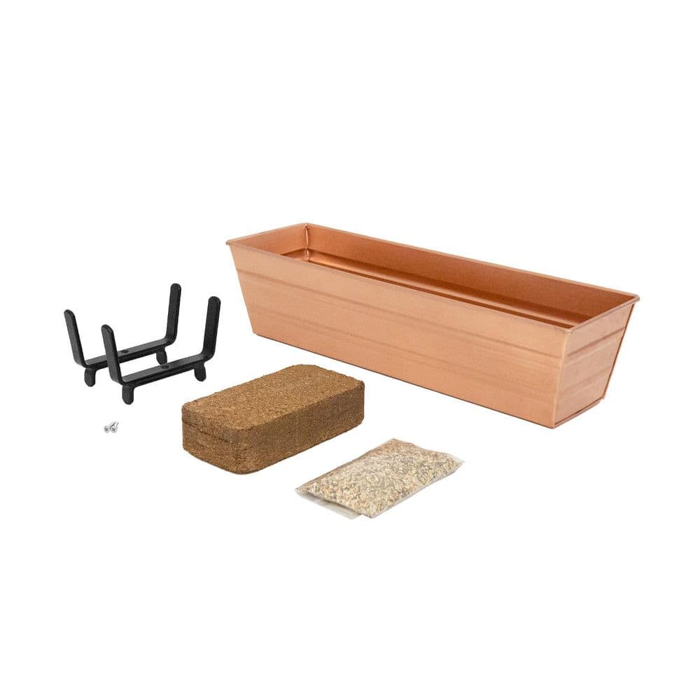 "22""W Small Copper Plated Galvanized Steel Indoor Outdoor Bloom Box Garden Growing Kit With Brackets for 2 x 4 Railings" price history on PriceWatchPro