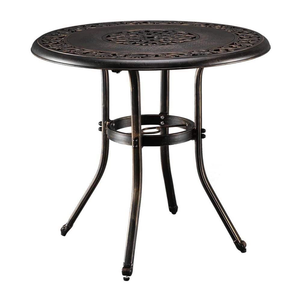 Bronze Round Aluminum Outdoor Dining Table with Umbrella Hole