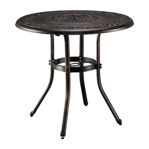 Unbranded Bronze Round Aluminum Outdoor Dining Table with Umbrella Hole