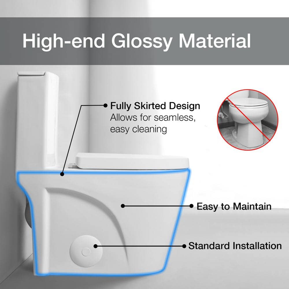 Glossy White Dual Flush Comfort Height One-Piece Toilet
