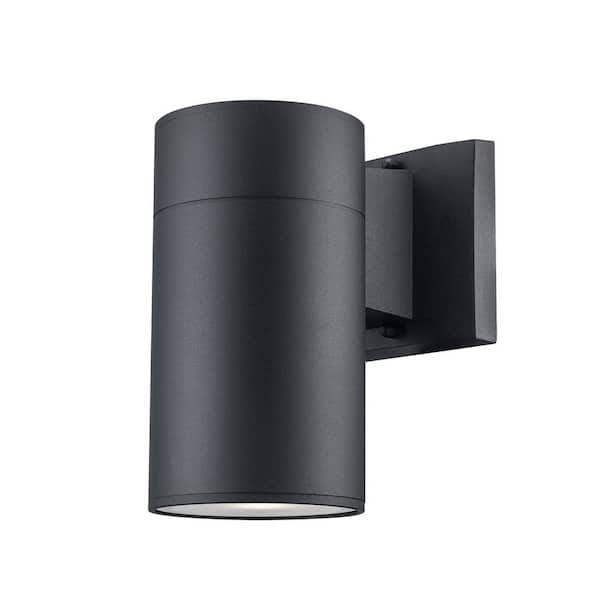 Bel Air Lighting Compact 8 in. Black Integrated LED Cylinder Outdoor Wall Light Fixture with Clear Glass