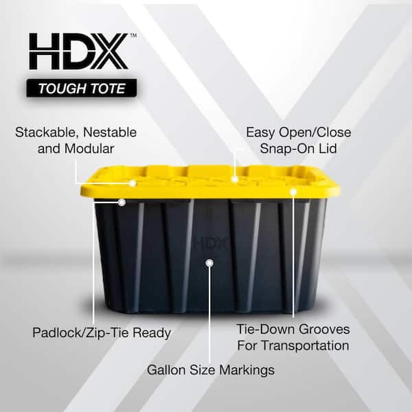 HDX - 27 Gal. Tough Storage Tote in Black and Yellow