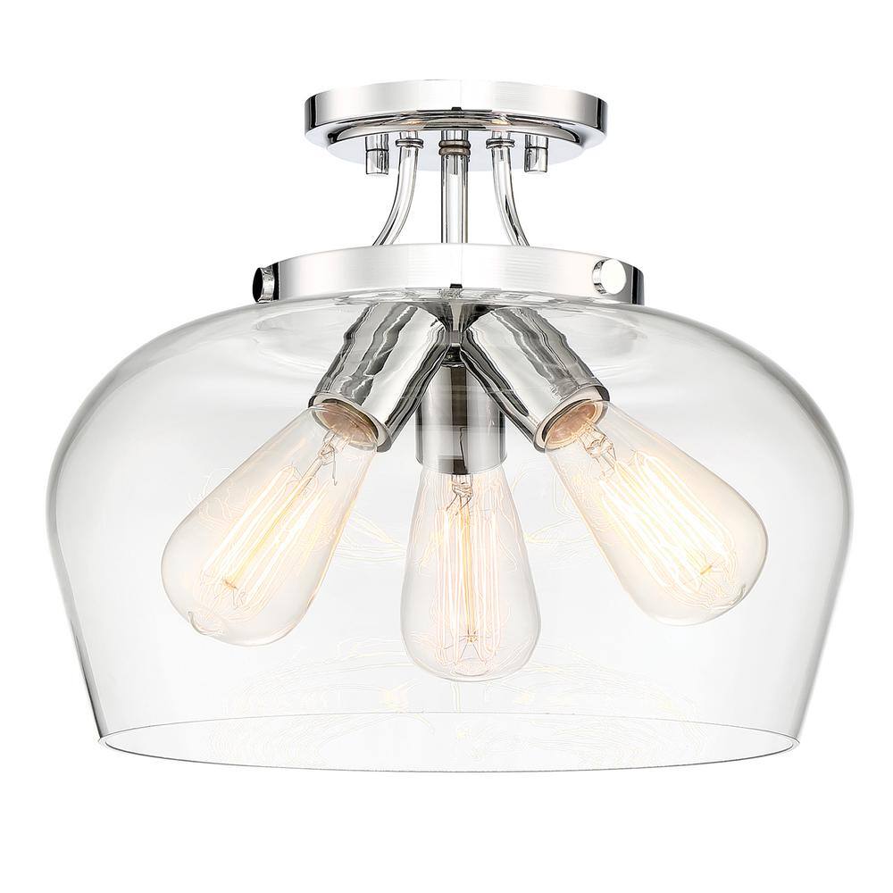 Transitional Curved Glass Bowl Ceiling Light in Polished Chrome