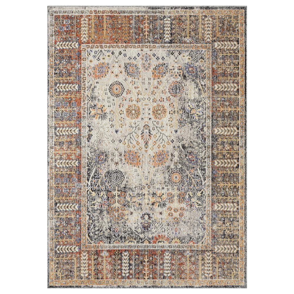 LUXE WEAVERS Bohemian Ivrust 4 ft. x 5 ft. Vintage Floral Polypropylene ...