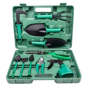 10-Piece Garden Tool Set Hand Gardening Tools Kit Green Non-Slip Handles with Green Case