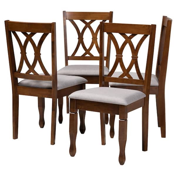 Baxton Studio Augustine Grey and Walnut Brown Fabric Dining Chair (Set of 4)