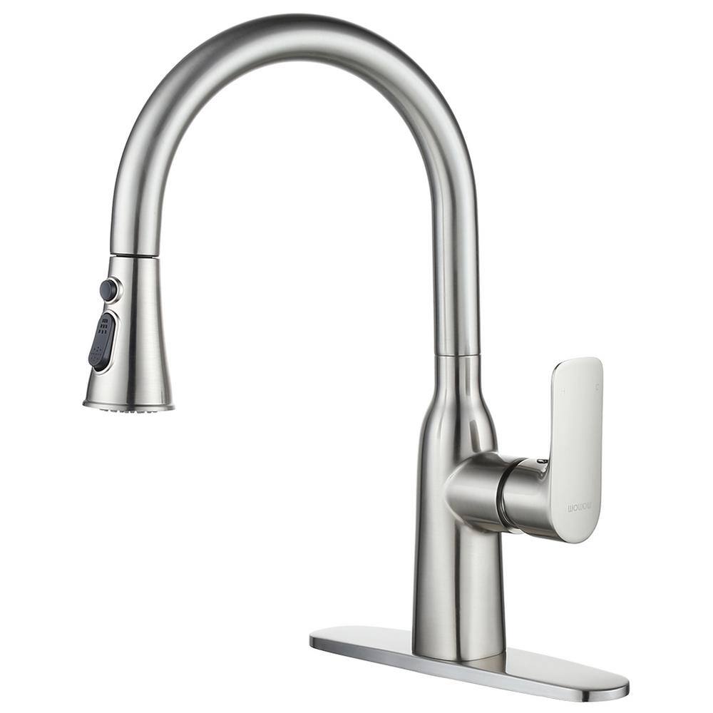 Brushed Nickel Kitchen Faucets with Pull Down Sprayer, Single Hole Deck Mount Single Handle Stainless Steel