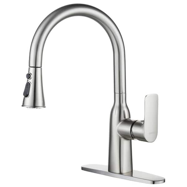 ARCORA Brushed Nickel Kitchen Faucets with Pull Down Sprayer, Single Hole Deck Mount Single Handle Stainless Steel