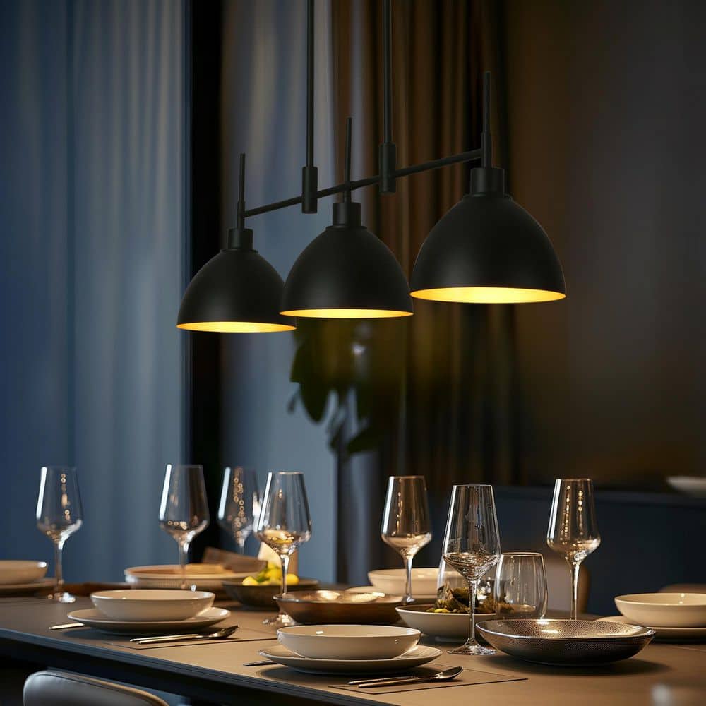 33.5 in. 3-Light Black Modern Farmhouse Kitchen Island Chandelier with Metal Shade, Billiard, Dining Room Pendant Light price history on PriceWatchPro