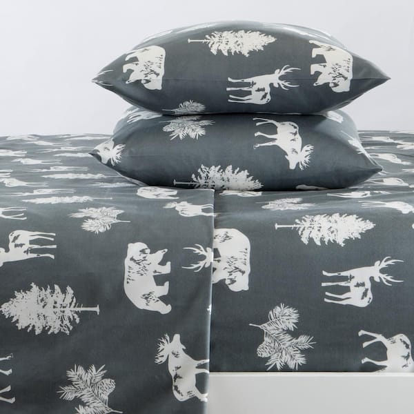 4-Piece Forest Animal - Dark Grey Microfiber Full Wilderness Ultra-Soft Sheet Set