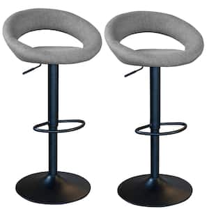 Classic Relaxed 32.5 in. Charcoal Gray Fabric, Low Back, Black Metal, Adjustable Height Bar Stool (Set of 2)