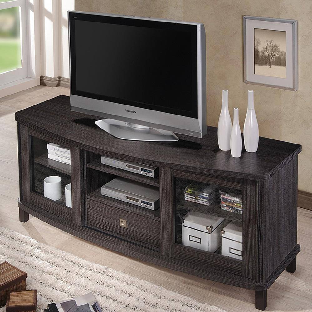 Walda 60'' Greyish Dark Brown Embossed Wood TV Stand with Cabinet