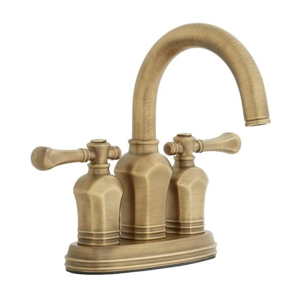 Glacier Bay Verdanza 4 in. Centerset Double-Handle High-Arc Bathroom Faucet in Antique Brass