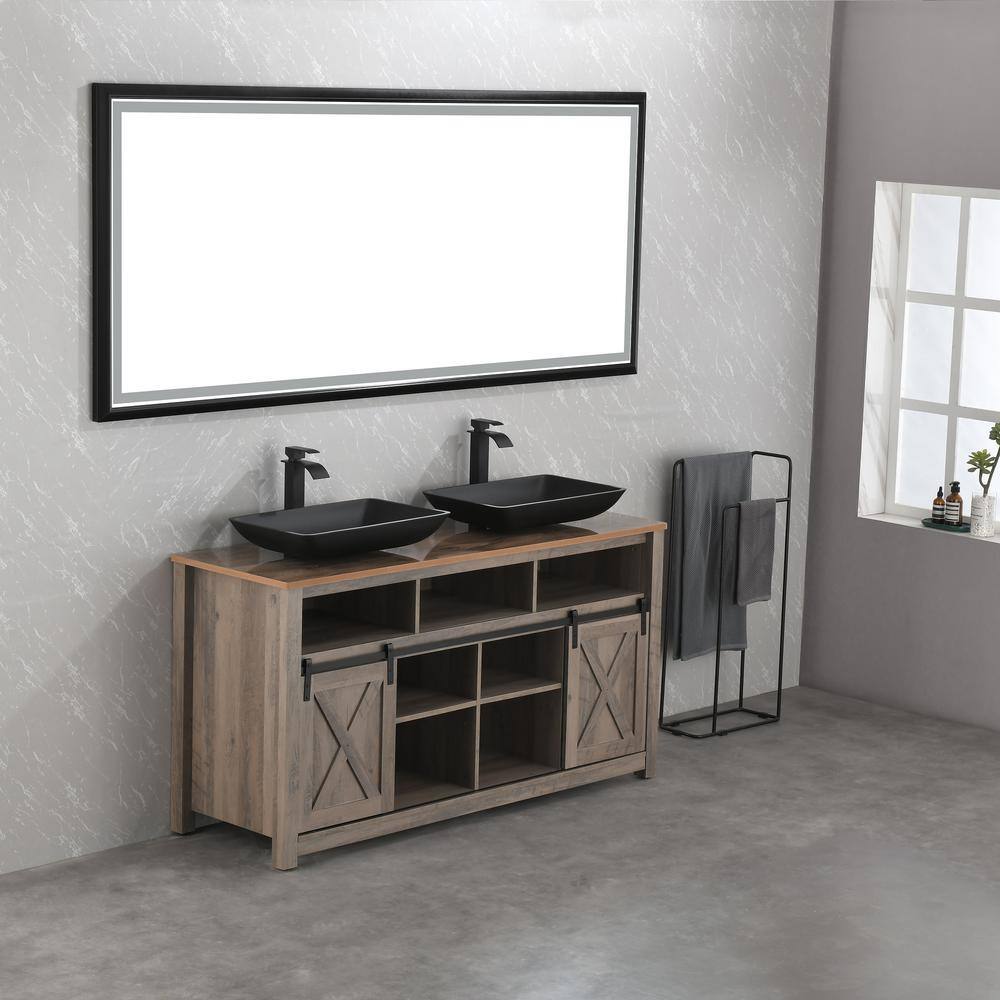Matte Black Rectangular Glass Vessel Sink with Faucet and Drain