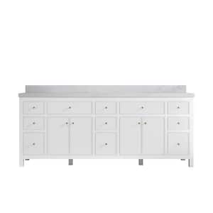 Sonoma 84 in. W x 22 in. D x 36 in. H Double Sink Bath Vanity in White with 2" Calacatta Nuvo Top