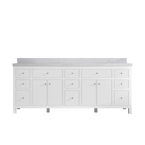 Willow Collections Sonoma 84 in. W x 22 in. D x 36 in. H Double Sink Bath Vanity in White with 2" Calacatta Nuvo Top