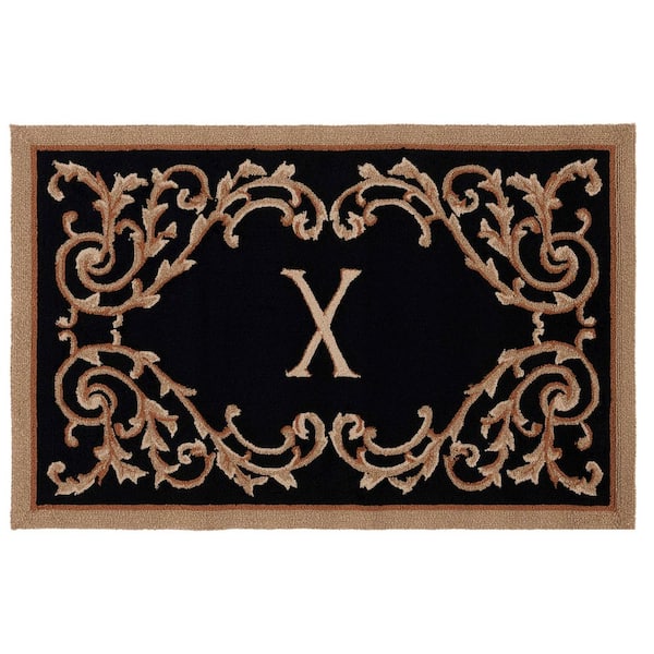 Monogram Black 3 ft. x 4 ft. "X" Ornate Border Indoor/Outdoor Area Rug
