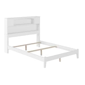Newport White Solid Wood Full Traditional Panel Bed with Open Footboard and Attachable Turbo Device Charger