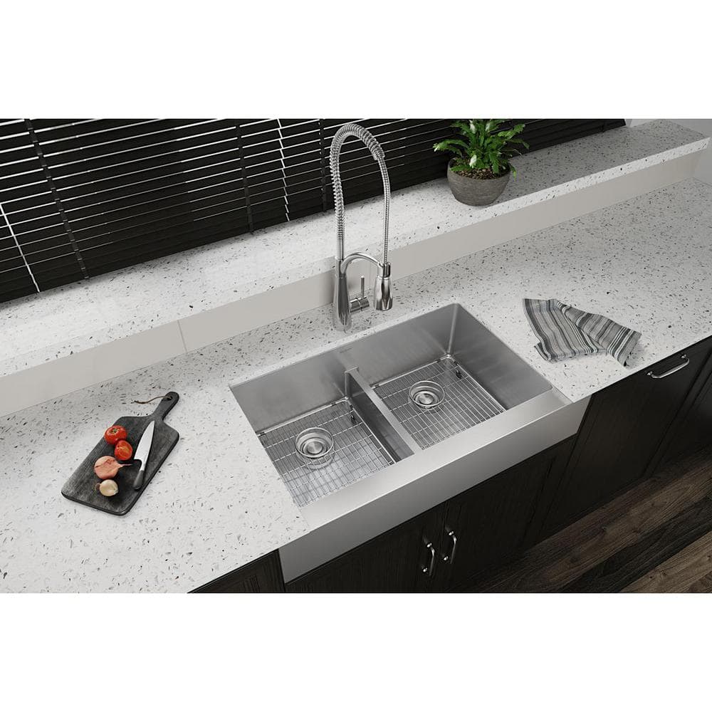 Elkay Crosstown 36" Satin Stainless Steel Double Bowl Farmhouse Sink Kit