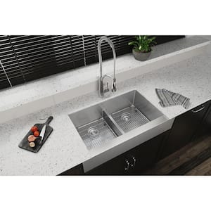 Crosstown 36 in. Farmhouse/Apron-Front Double Bowl 18-Gauge Stainless Steel Kitchen Sink Kit w/ Accessories