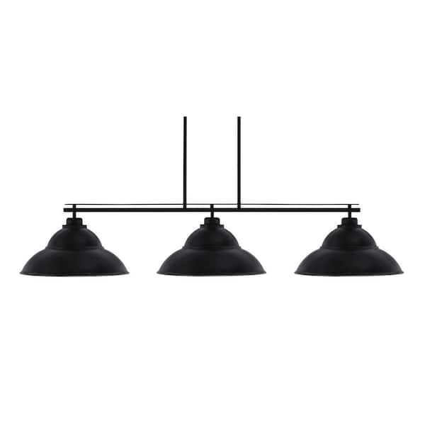 Unbranded Monroe 3-Light Billiard Light, Round Fitter, Matte Black Finish, 16 in. Matte Black Double Bubble Metal Shades