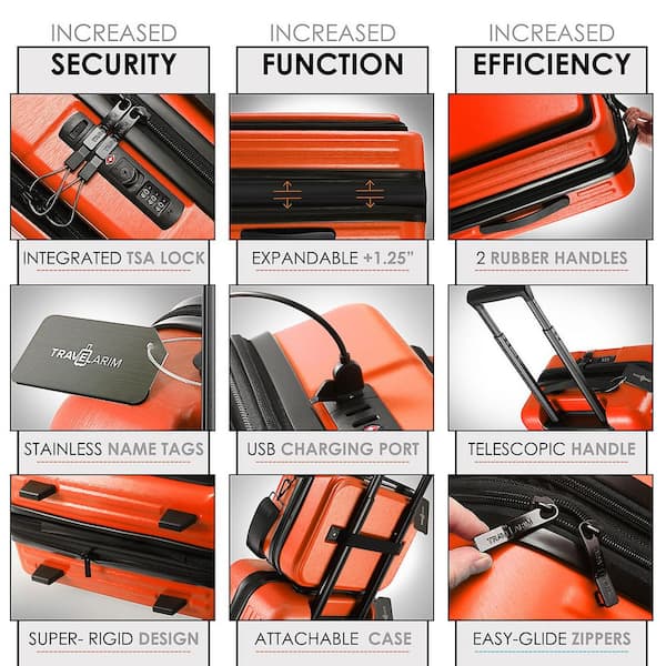 TRAVELARIM 4-Piece Orange Nested Hard Luggage Set Expandable