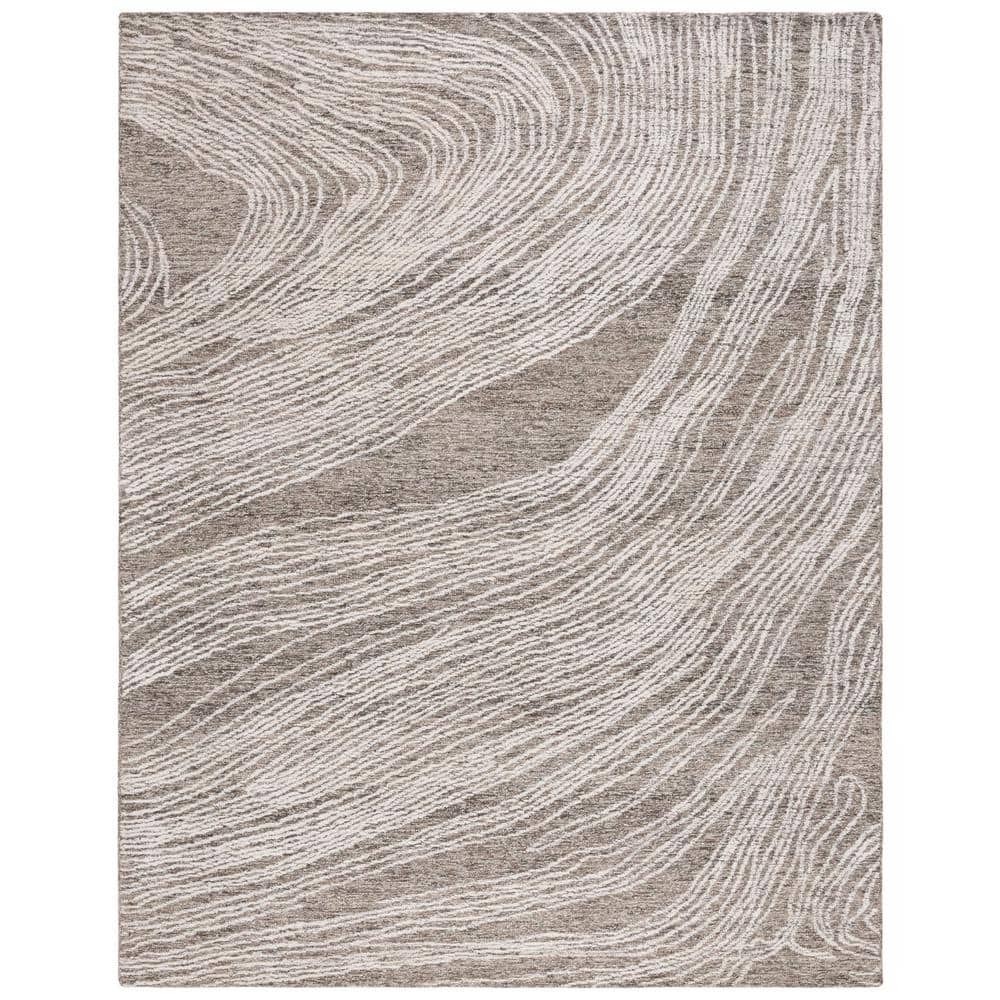 Ivory and Charcoal Abstract Handmade Wool 6' x 9' Area Rug