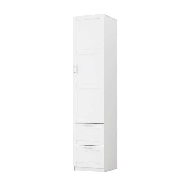 16 in W x 15 in D x 71 in H Linen Cabinet, Standard Kitchen Pantry, Dining Tall Cabinet with 1 Door, 2 Drawers, White