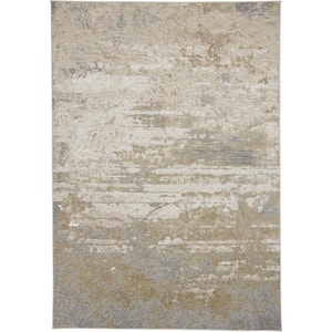 10 x 13 Gold and Ivory Abstract Area Rug