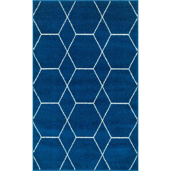 StyleWell Trellis Frieze Navy Doormat 3 ft. x 5 ft. Geometric Area Rug