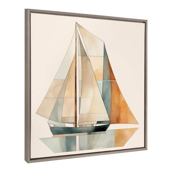 Kate and Laurel Sylvie Geometric Sailboat Framed Canvas by The Creative Bunch Studio Set of 1 Travel Art Print 30.00 in. x 30.00 in.