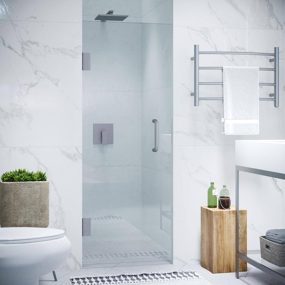 Fellow Series 30 in. x 72 in. H Hinged Frameless Shower Door in Brushed Nic