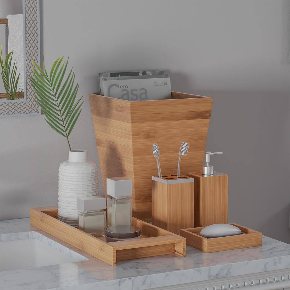 Natural Bamboo 5-Piece Freestanding Vanity Organizer Set