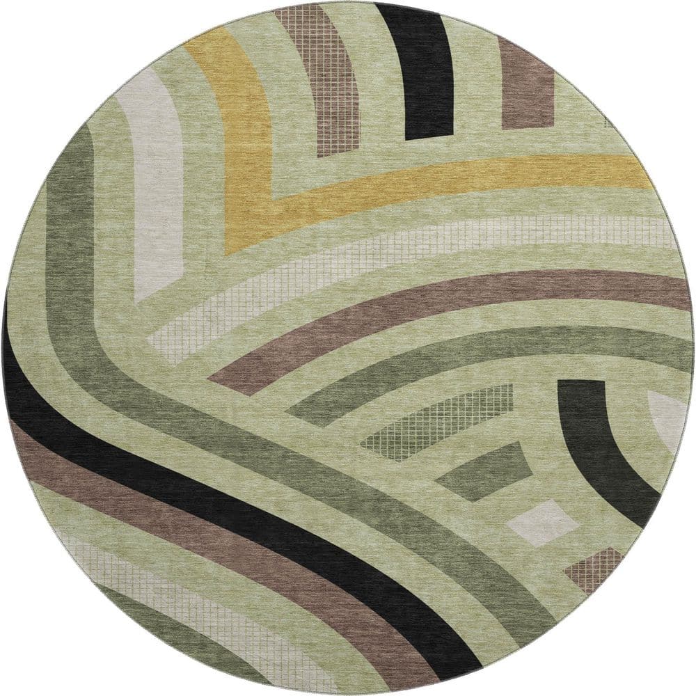 Mayfield Premium Machine Washable Abstract AMF2467 Celery 8 ft. x 8 ft. Round Rug price history on PriceWatchPro