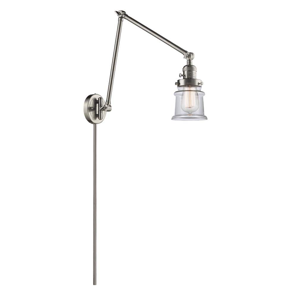 Canton 1-Light Brushed Satin Nickel, Clear Hardwired Swing Arm Wall Lamp with Glass Shade and 84 in. Cord price history on PriceWatchPro